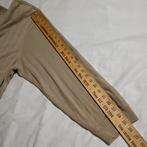 4XL Men's Windowpane Plaid Cream Textured Long-Sleeved 1/4 Button Collar Shirt - Picture 8 of 10